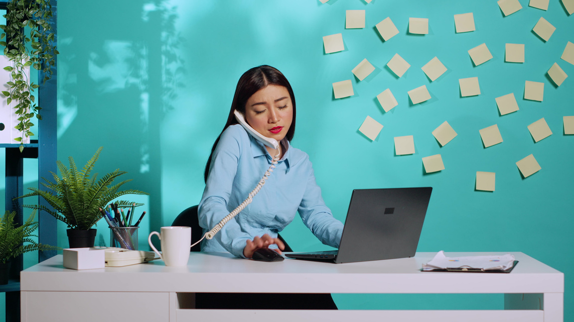 Administrative employee chatting in call