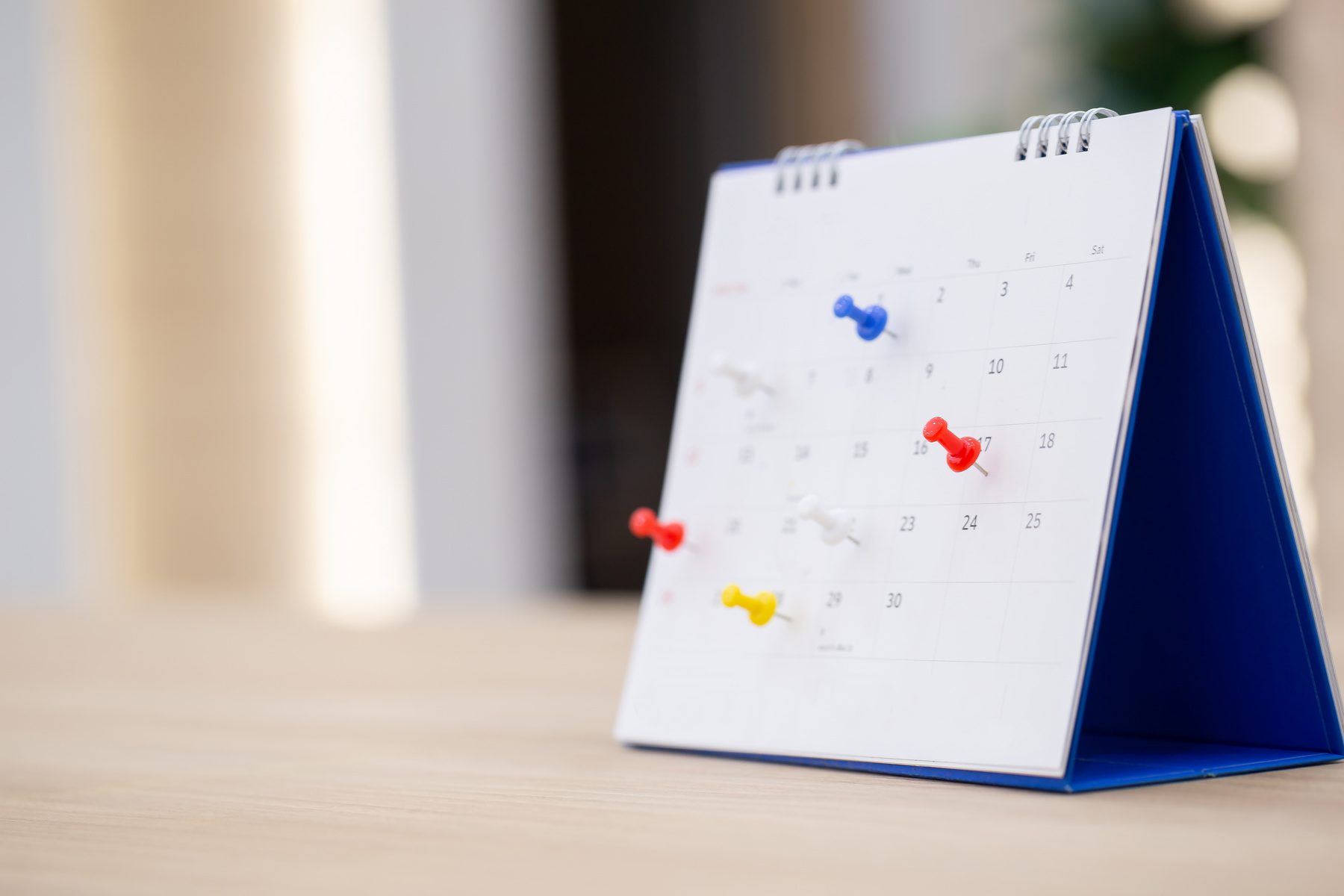 Calendar in office,Business management event,business plan targeted marketing activities, media relations advertising Calender Page With Tacks/Business Concept.